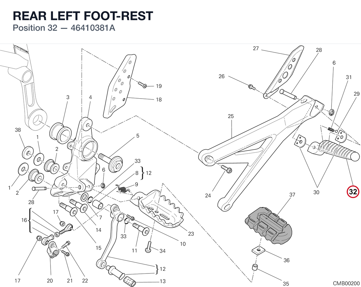 REAR LEFT FOOT-REST 46410381A diagram position