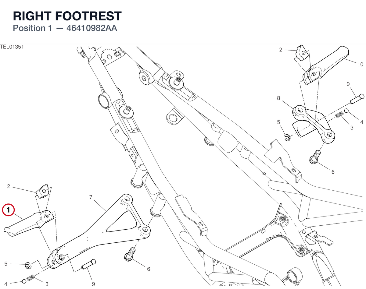 RIGHT FOOTREST 46410982AA diagram position