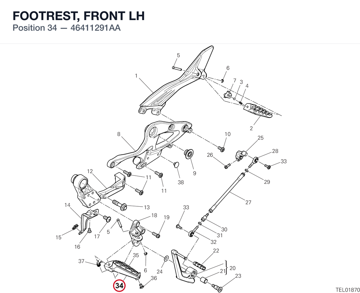 FOOTREST, FRONT LH 46411291AA diagram position