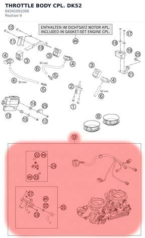 Diagram preview: THROTTLE BODY CPL. DK52 (69341001000)