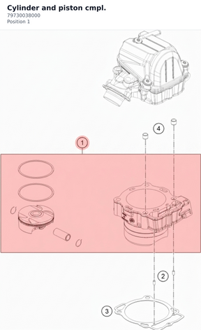 Diagram preview: Cylinder and piston cmpl. (79730038000)