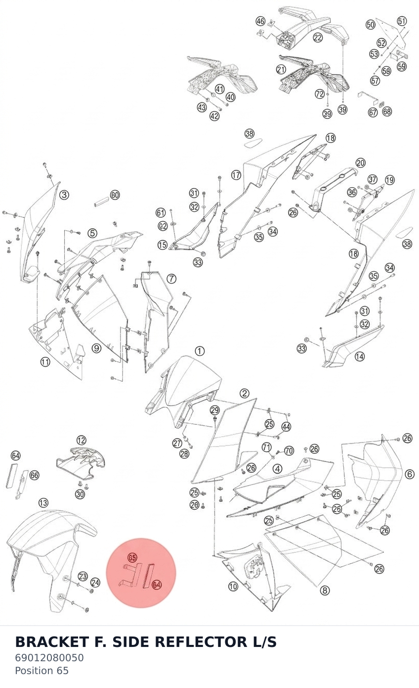 Diagram preview: BRACKET F. SIDE REFLECTOR L/S (69012080050)