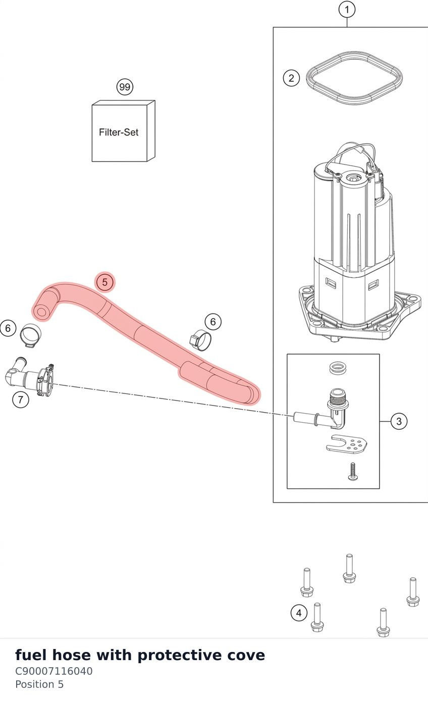 Diagram preview: fuel hose with protective cove (C90007116040)