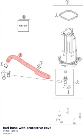 Diagram preview: fuel hose with protective cove (C90007116040)
