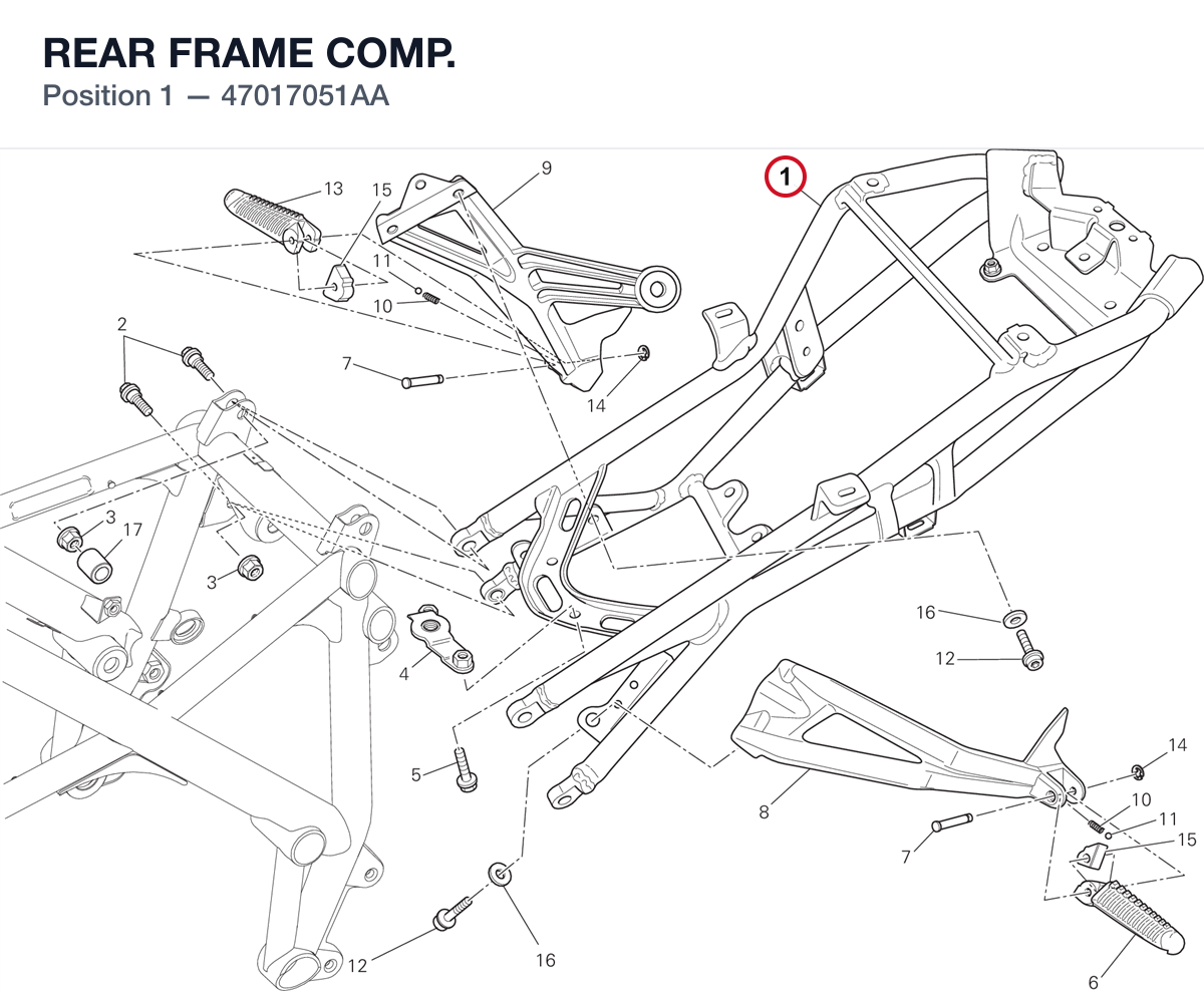REAR FRAME COMP. 47017051AA diagram position