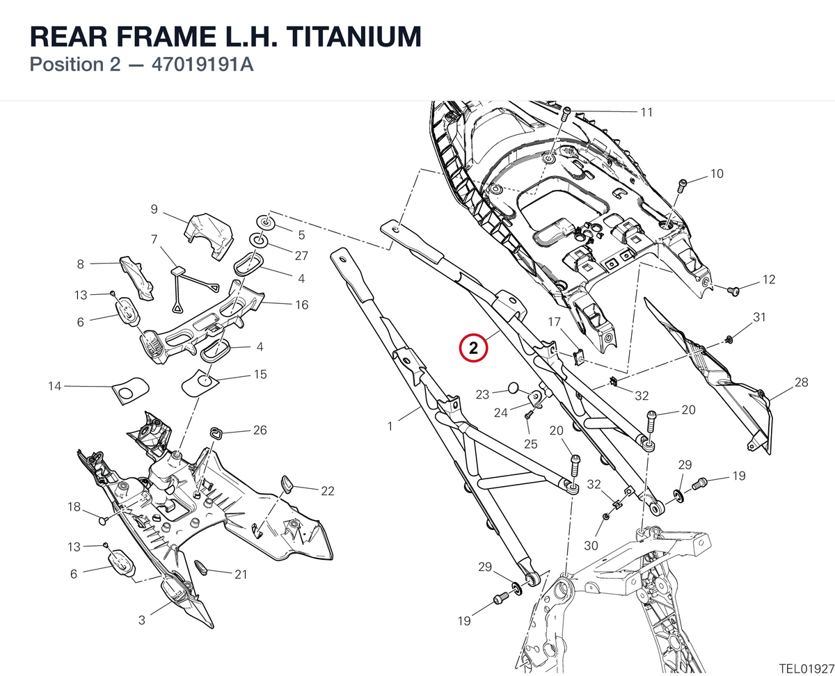 REAR FRAME L.H. TITANIUM 47019191A diagram position