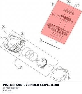 Diagram preview: PISTON AND CYLINDER CMPL. D108 (6173003800024)