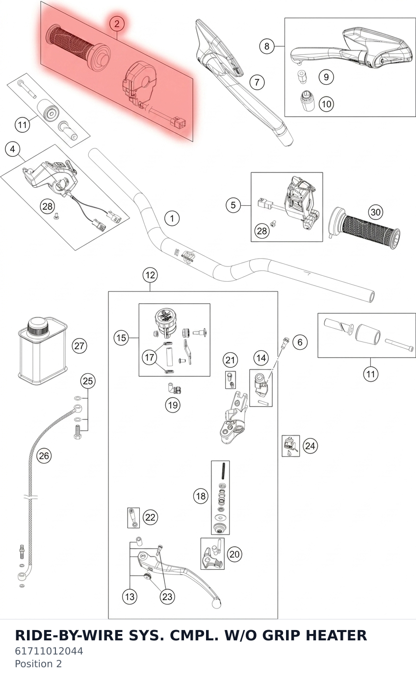 Diagram preview: RIDE-BY-WIRE SYS. CMPL. W/O GRIP HEATER (61711012044)