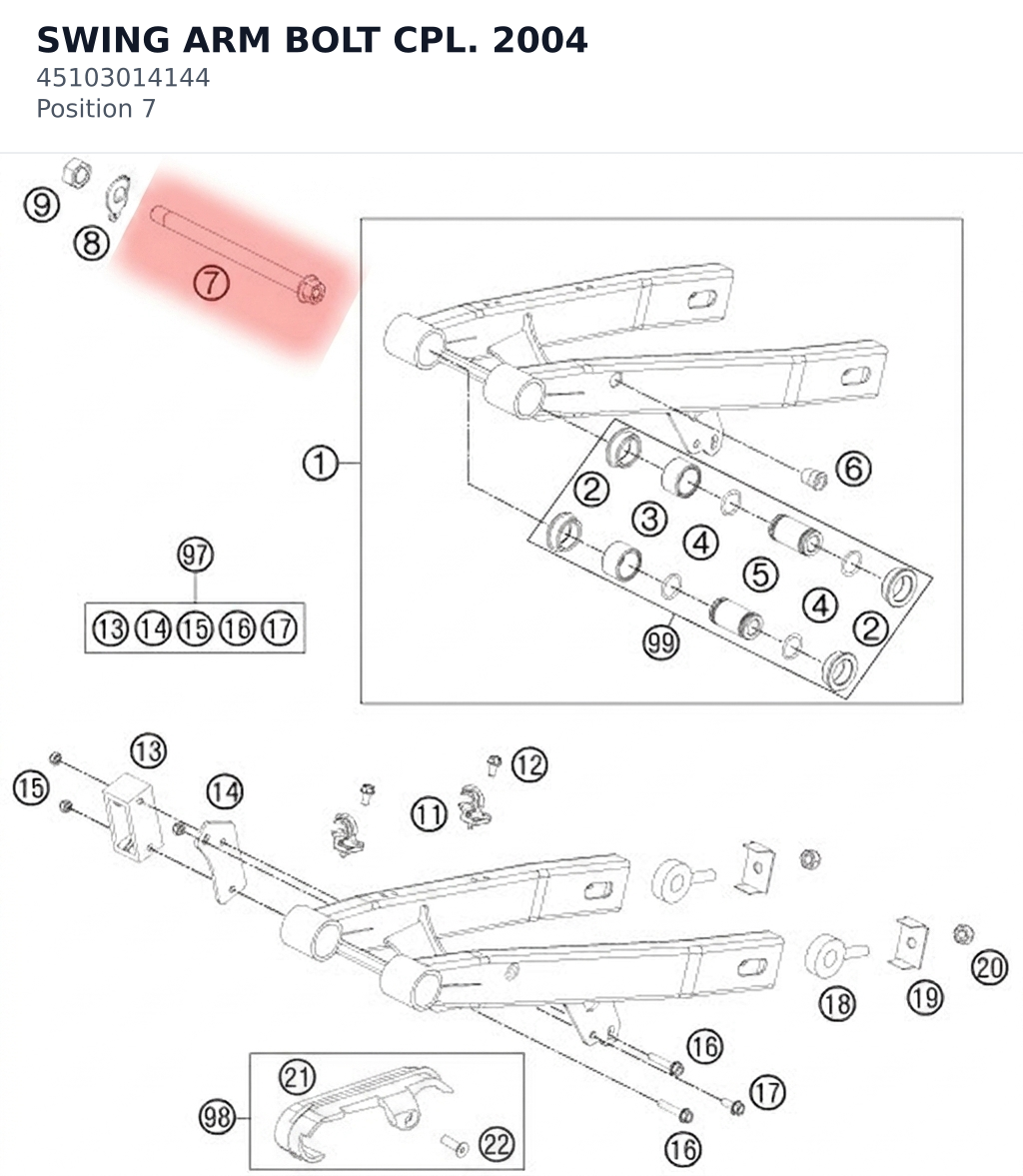 Diagram preview: SWING ARM BOLT CPL.       2004 (45103014144)