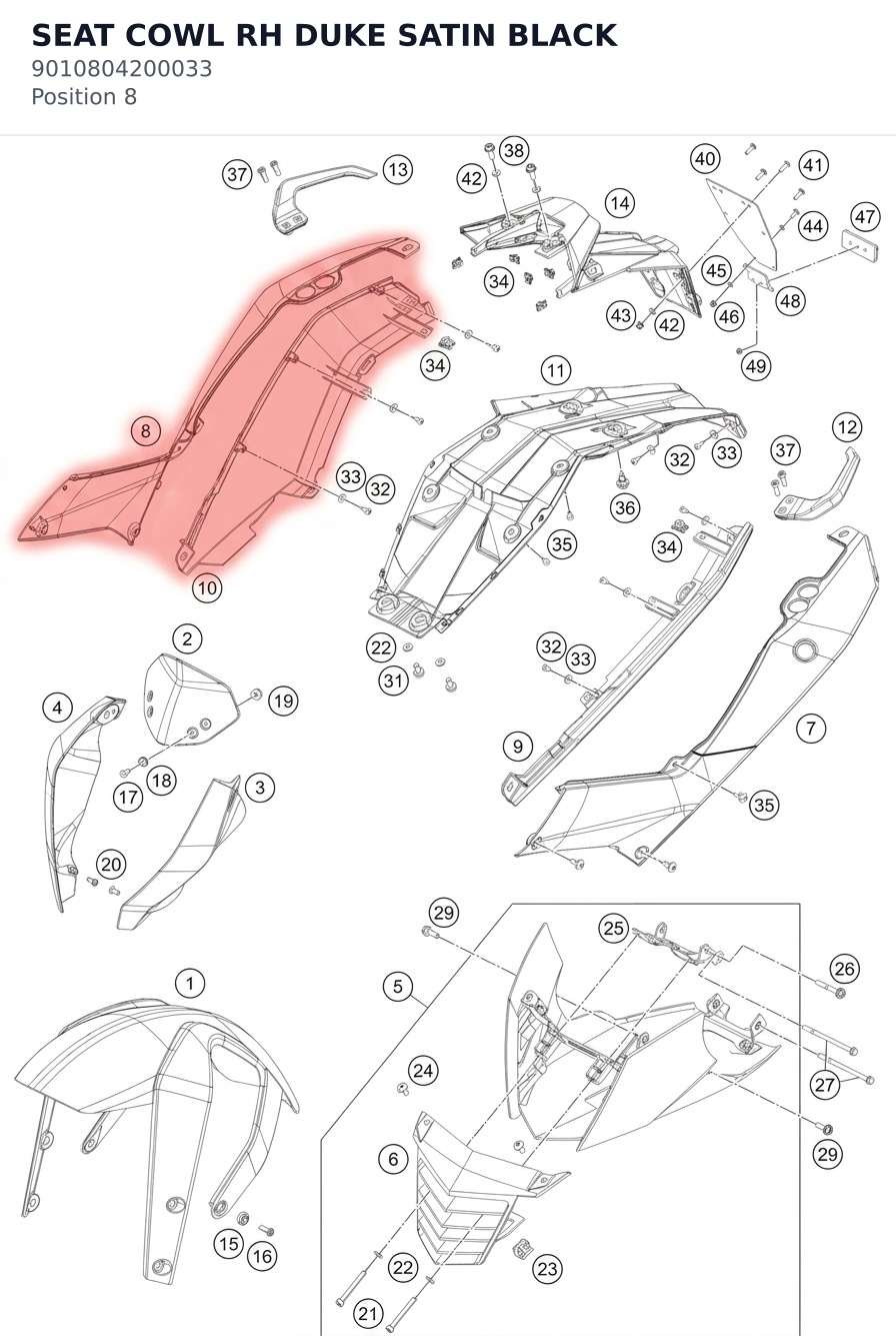 Diagram preview: SEAT COWL RH DUKE SATIN BLACK (9010804200033)