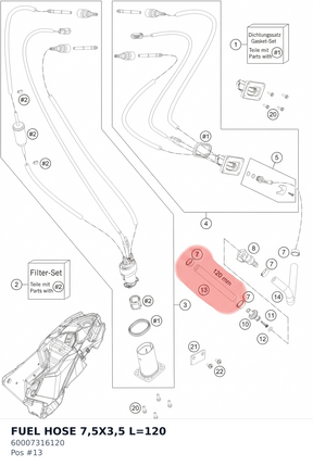 Diagram preview: FUEL HOSE 7,5X3,5 L=120 (60007316120)