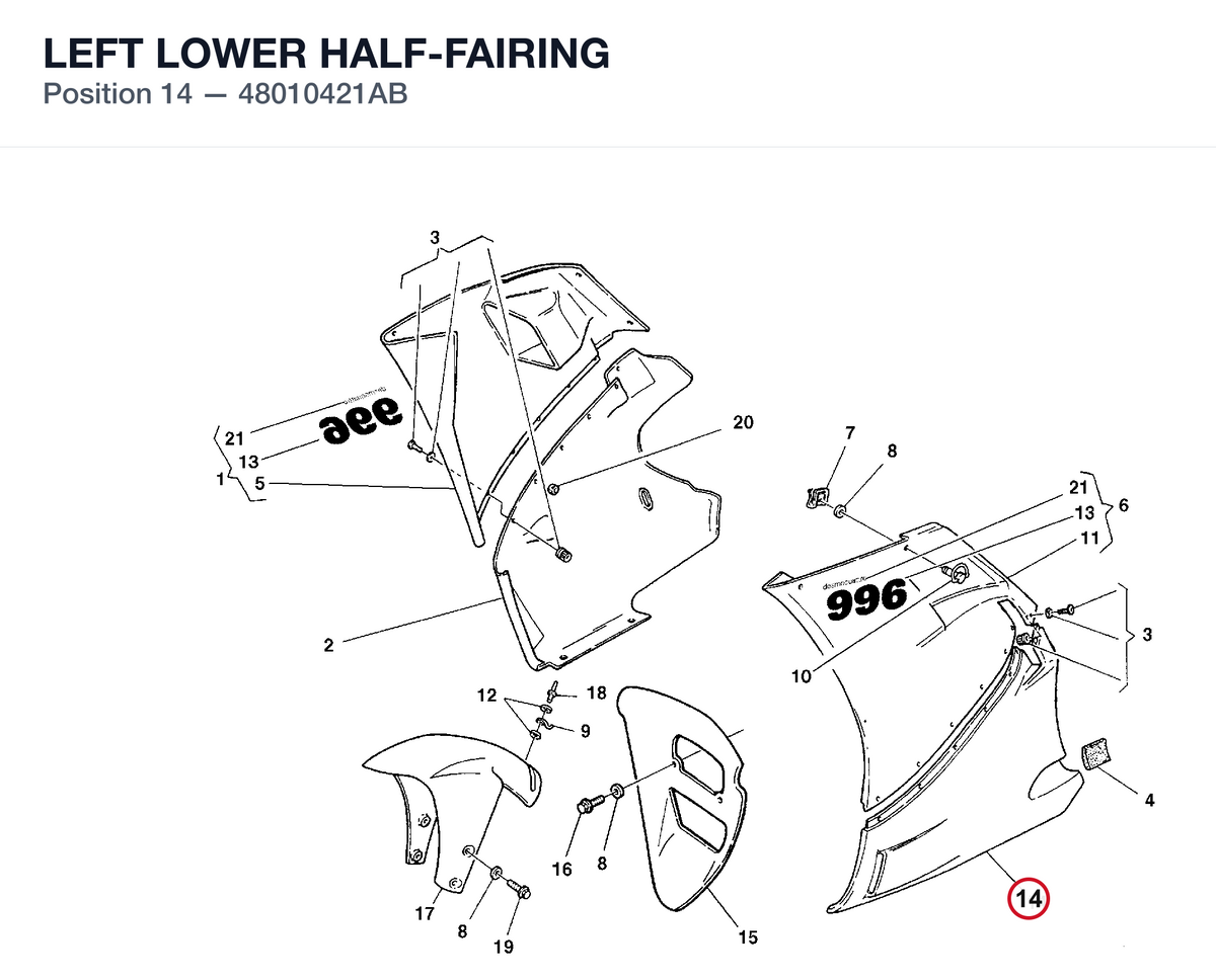 LEFT LOWER HALF-FAIRING 48010421AB diagram position