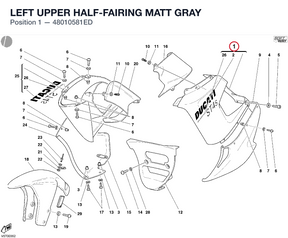 LEFT UPPER HALF-FAIRING MATT GRAY 48010581ED diagram position