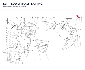 LEFT LOWER HALF-FAIRING 48010590A diagram position