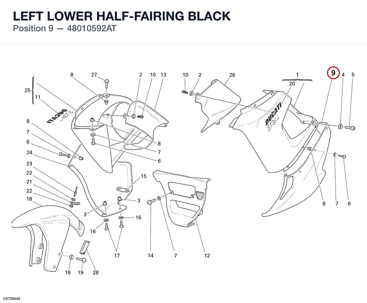 LEFT LOWER HALF-FAIRING BLACK 48010592AT diagram position