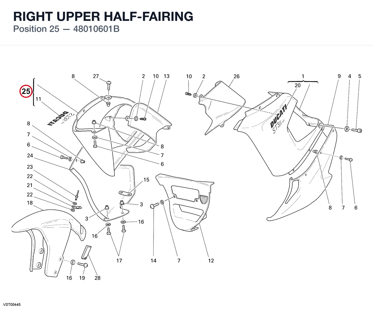 RIGHT UPPER HALF-FAIRING 48010601B diagram position