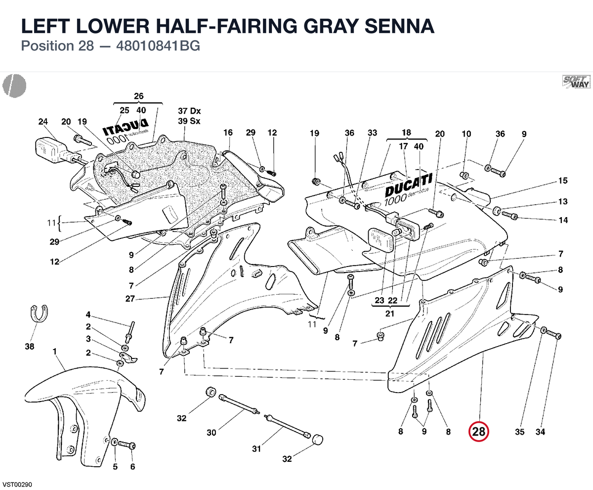 LEFT LOWER HALF-FAIRING GRAY SENNA 48010841BG diagram position
