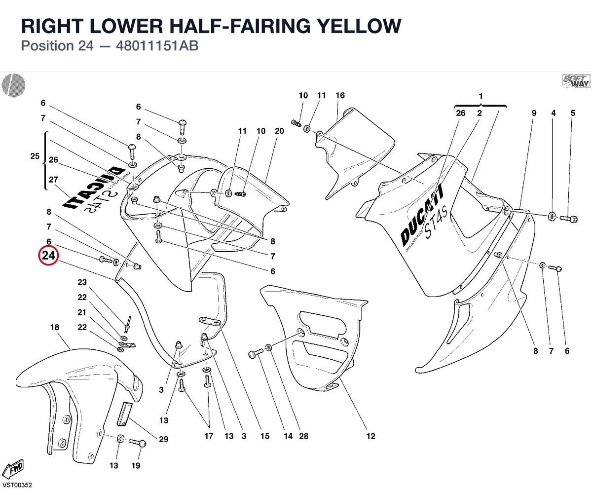 RIGHT LOWER HALF-FAIRING YELLOW 48011151AB diagram position