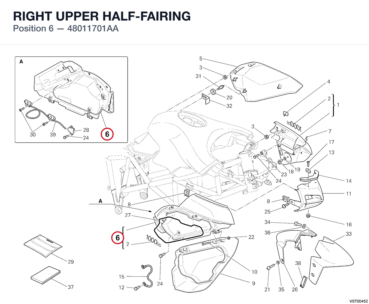 RIGHT UPPER HALF-FAIRING 48011701AA diagram position