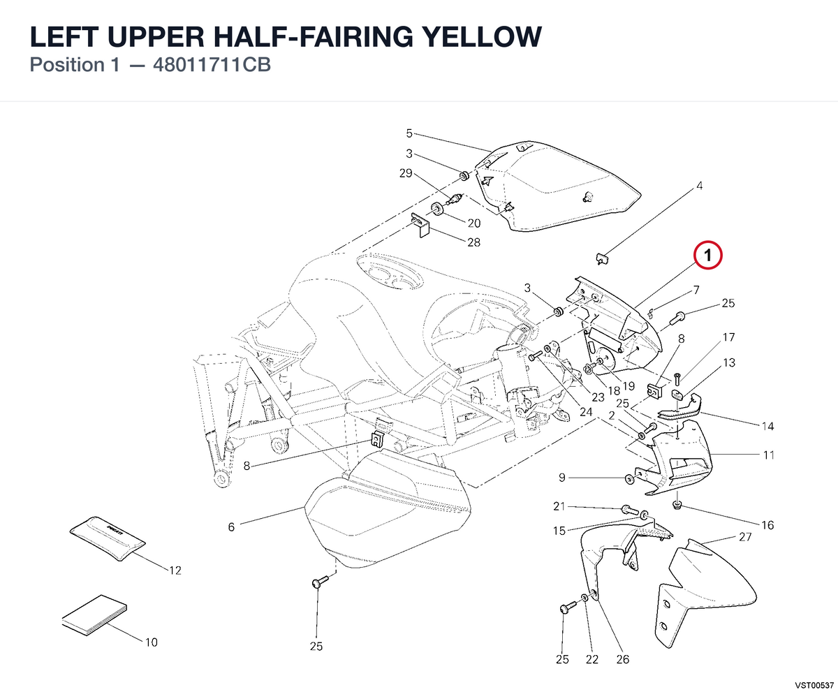 LEFT UPPER HALF-FAIRING YELLOW 48011711CB diagram position