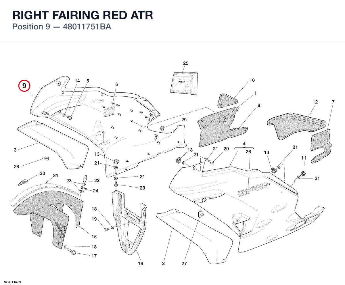 RIGHT FAIRING RED ATR 48011751BA diagram position
