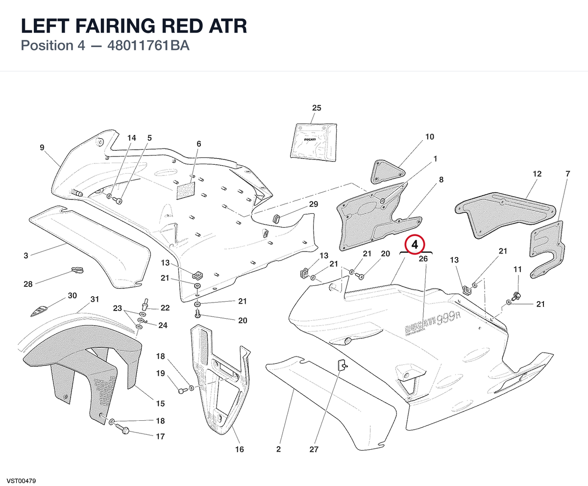 LEFT FAIRING RED ATR 48011761BA diagram position