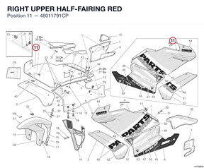 RIGHT UPPER HALF-FAIRING RED 48011791CP diagram position