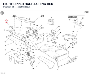 RIGHT UPPER HALF-FAIRING RED 48011831CA diagram position