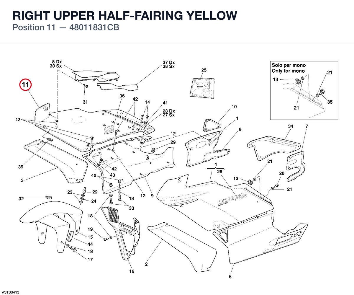 RIGHT UPPER HALF-FAIRING YELLOW 48011831CB diagram position