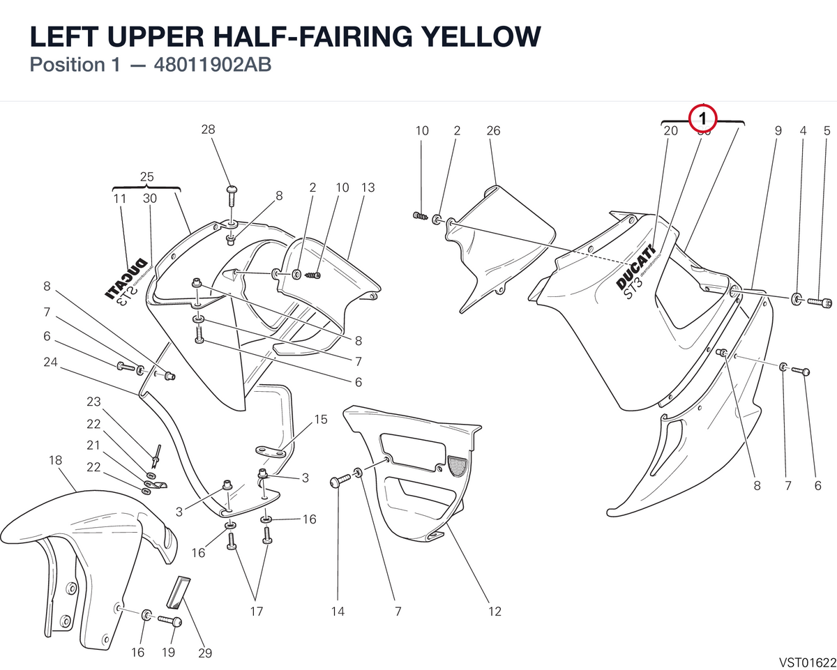 LEFT UPPER HALF-FAIRING YELLOW 48011902AB diagram position