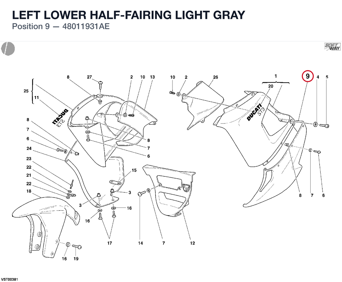 LEFT LOWER HALF-FAIRING LIGHT GRAY 48011931AE diagram position