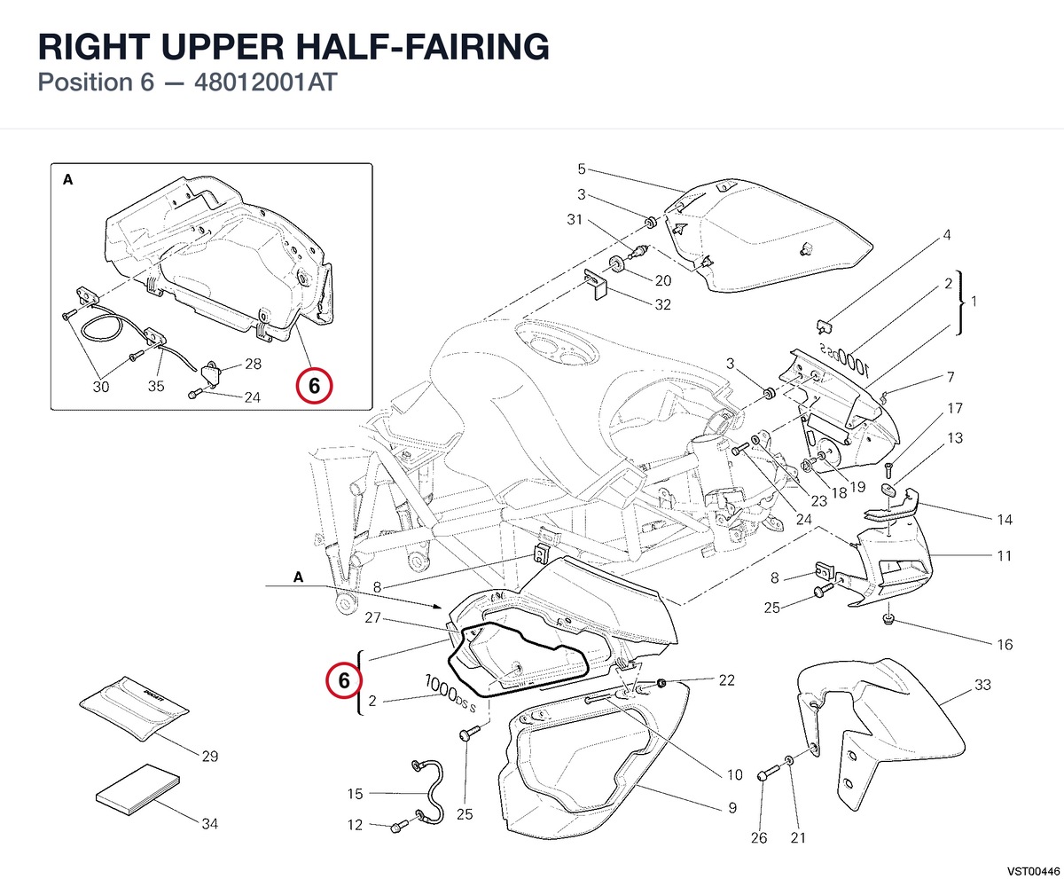 RIGHT UPPER HALF-FAIRING 48012001AT diagram position