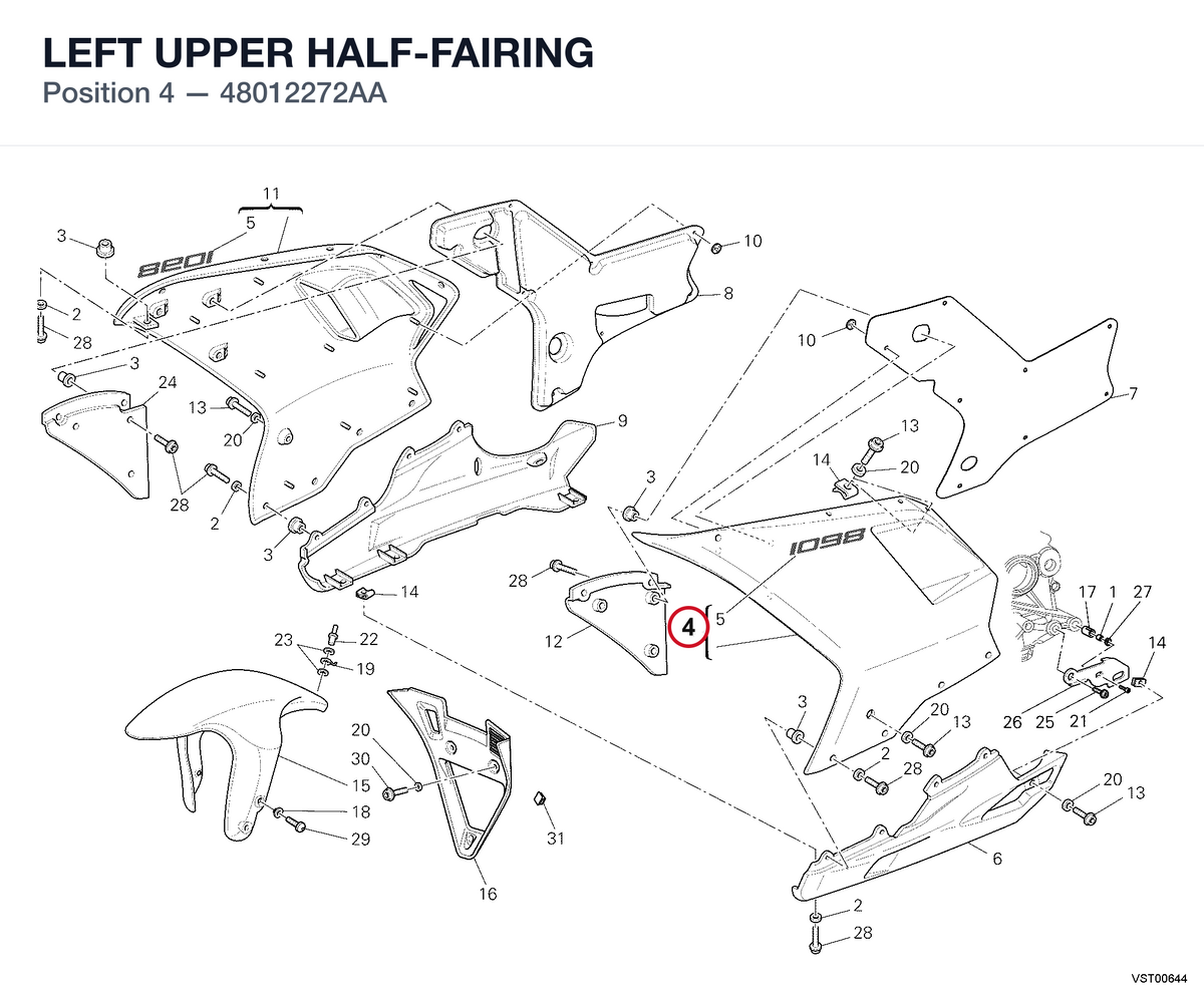 LEFT UPPER HALF-FAIRING 48012272AA diagram position