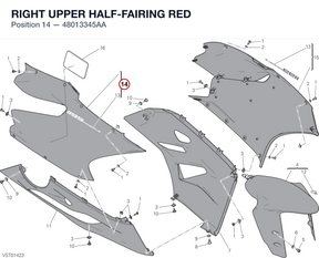 RIGHT UPPER HALF-FAIRING RED 48013345AA diagram position