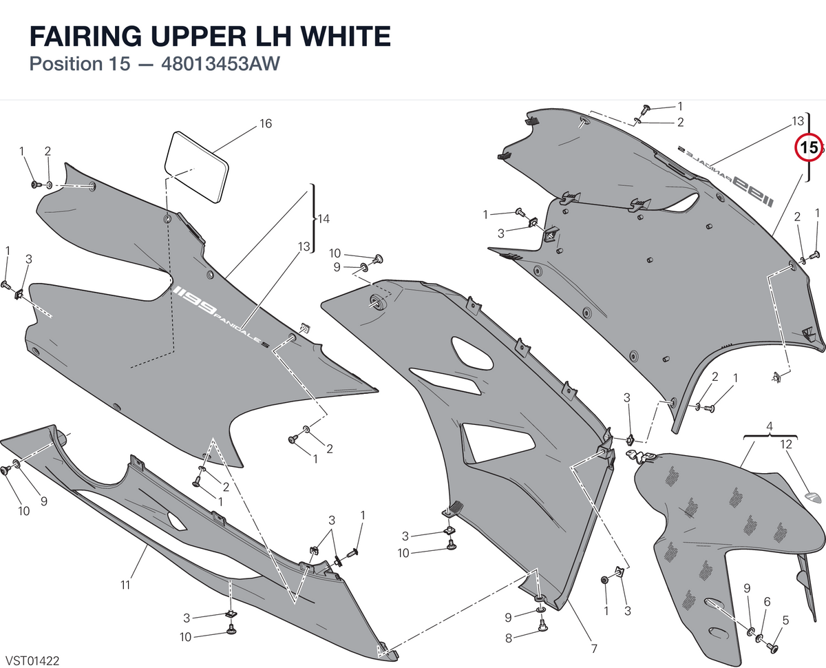 FAIRING UPPER LH WHITE 48013453AW diagram position