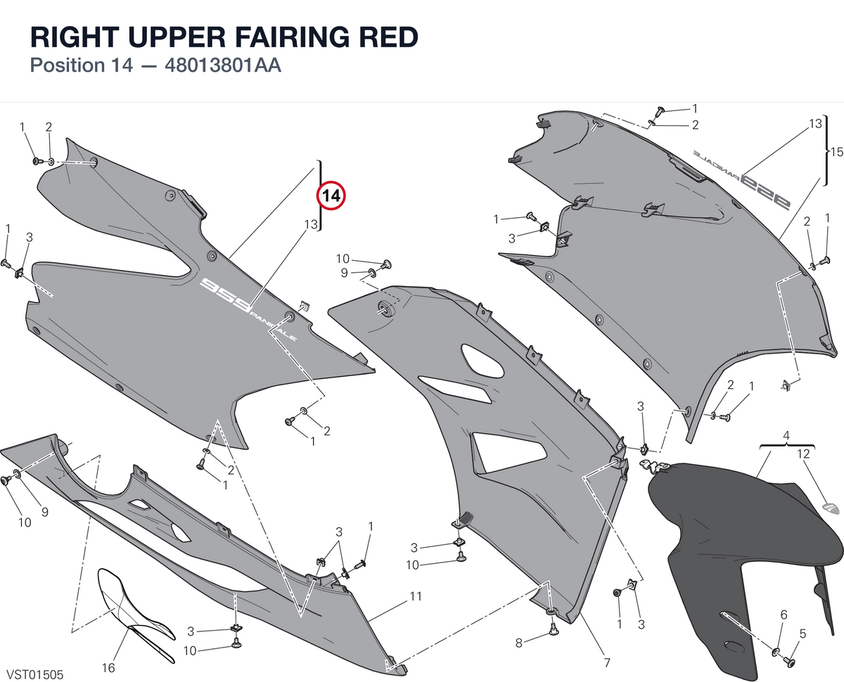 RIGHT UPPER FAIRING RED 48013801AA diagram position
