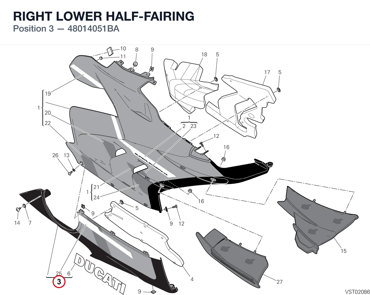 RIGHT LOWER HALF-FAIRING 48014051BA diagram position