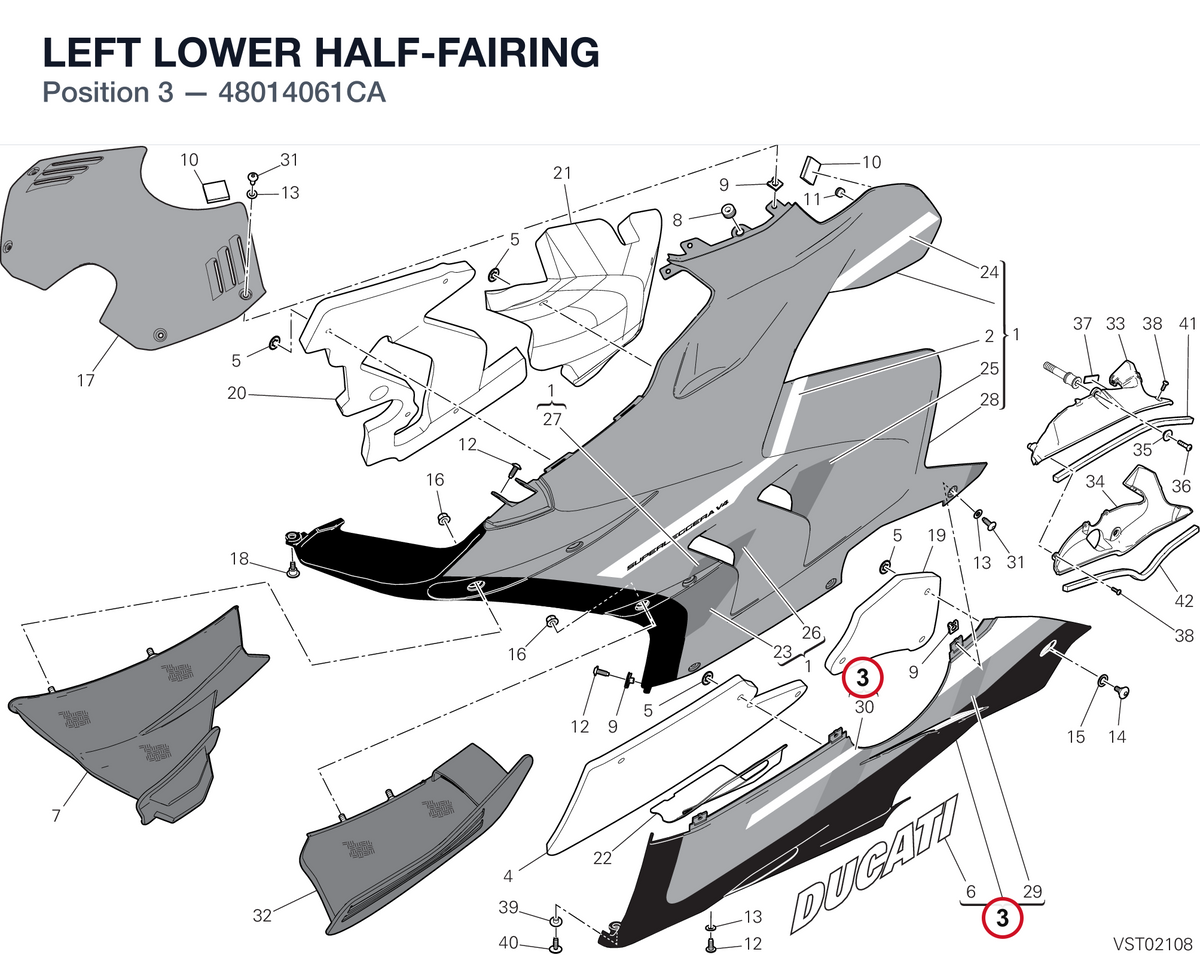 LEFT LOWER HALF-FAIRING 48014061CA diagram position