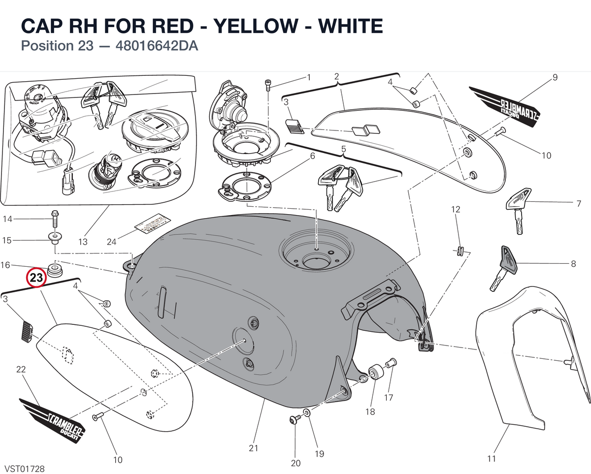 CAP RH FOR RED - YELLOW - WHITE 48016642DA diagram position
