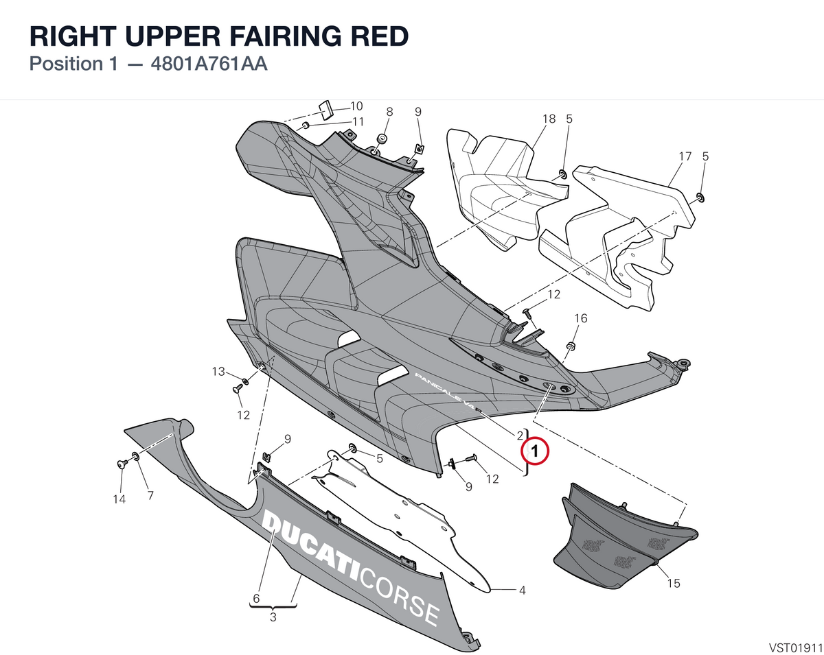 RIGHT UPPER FAIRING RED 4801A761AA diagram position