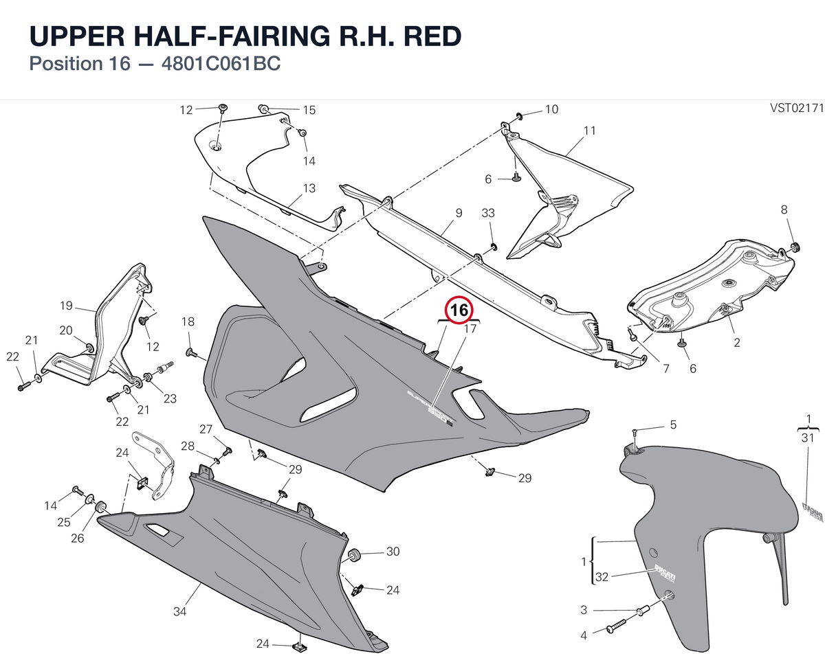 UPPER HALF-FAIRING R.H. RED 4801C061BC diagram position