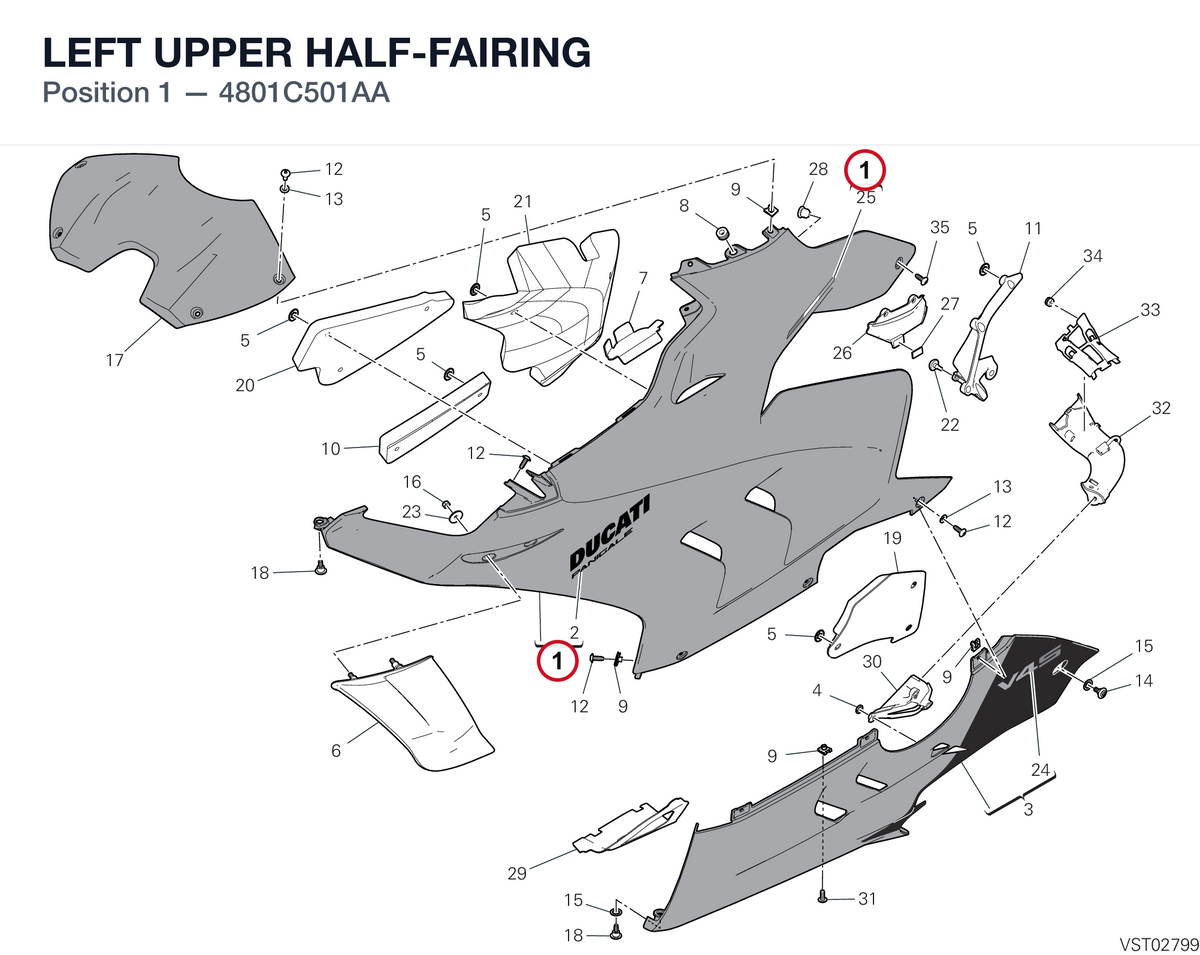 LEFT UPPER HALF-FAIRING 4801C501AA diagram position