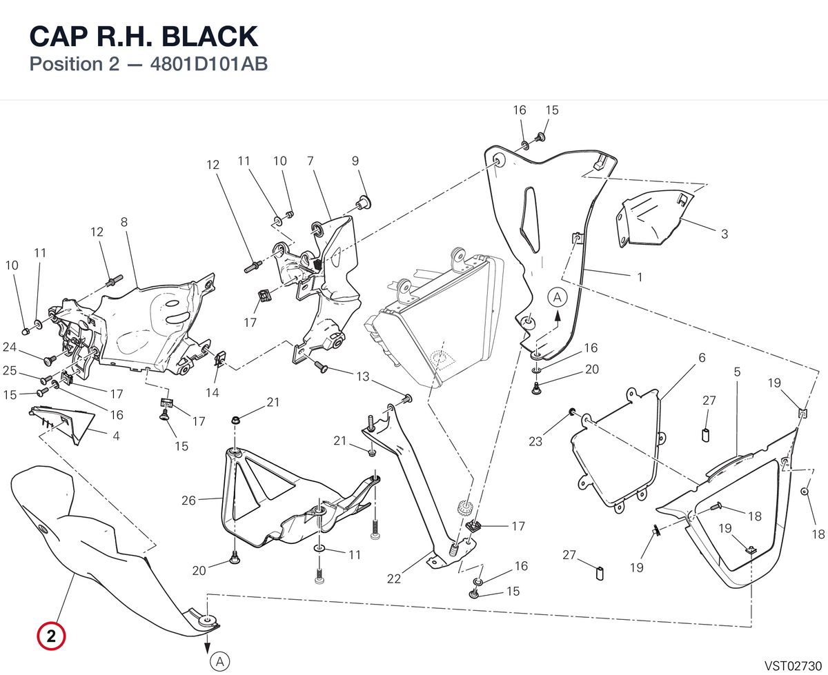 CAP R.H.  BLACK 4801D101AB diagram position