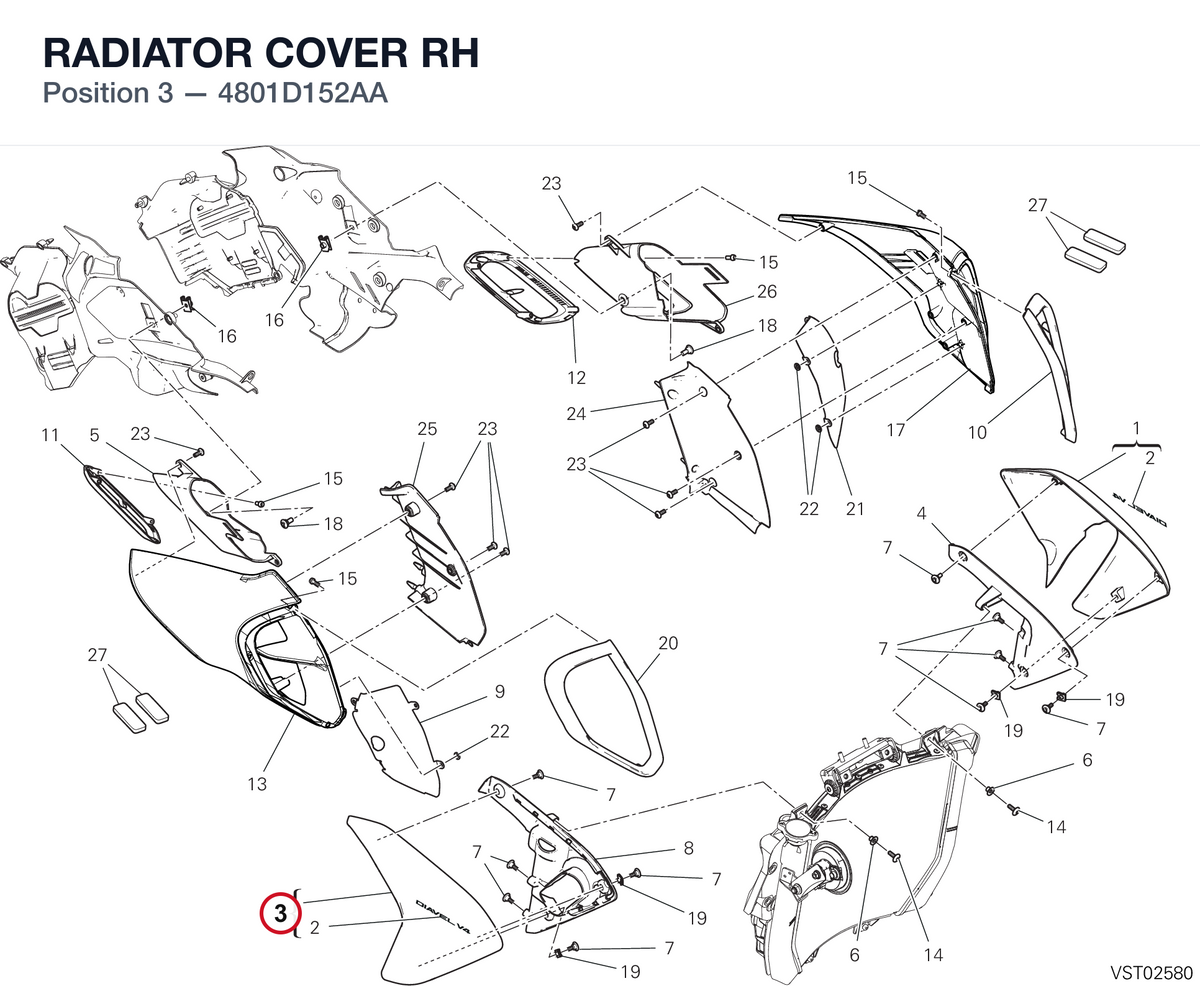 RADIATOR COVER RH 4801D152AA diagram position