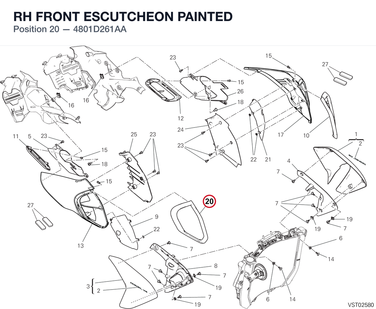 RH FRONT ESCUTCHEON PAINTED 4801D261AA diagram position