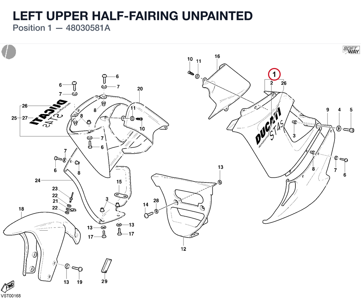 LEFT UPPER HALF-FAIRING UNPAINTED 48030581A diagram position