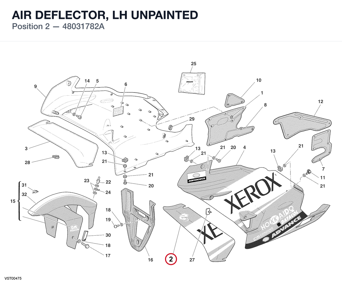 AIR DEFLECTOR, LH UNPAINTED 48031782A diagram position