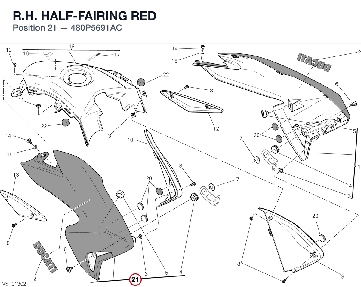 R.H. HALF-FAIRING RED 480P5691AC diagram position