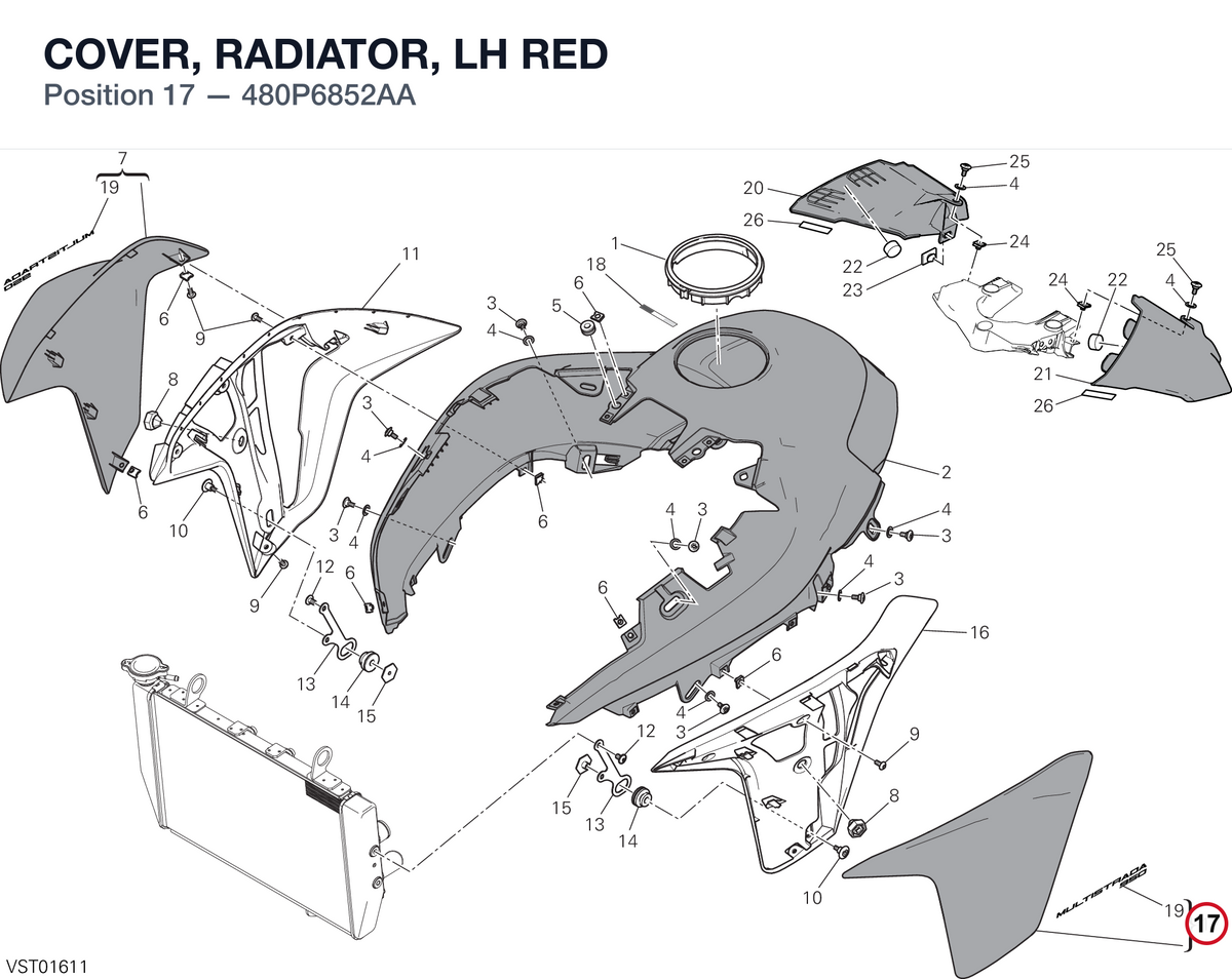 COVER, RADIATOR, LH RED 480P6852AA diagram position