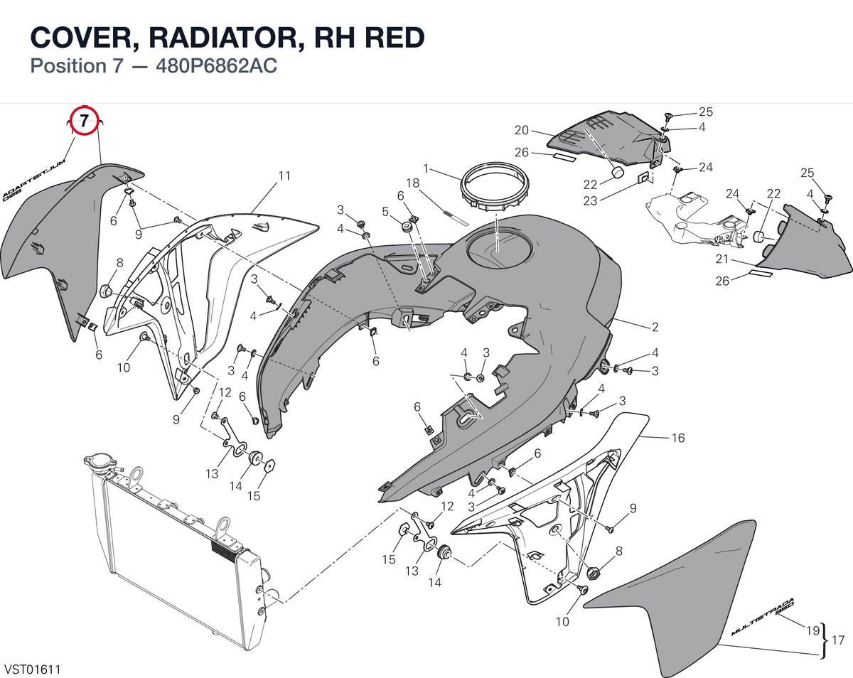 COVER, RADIATOR, RH RED 480P6862AC diagram position